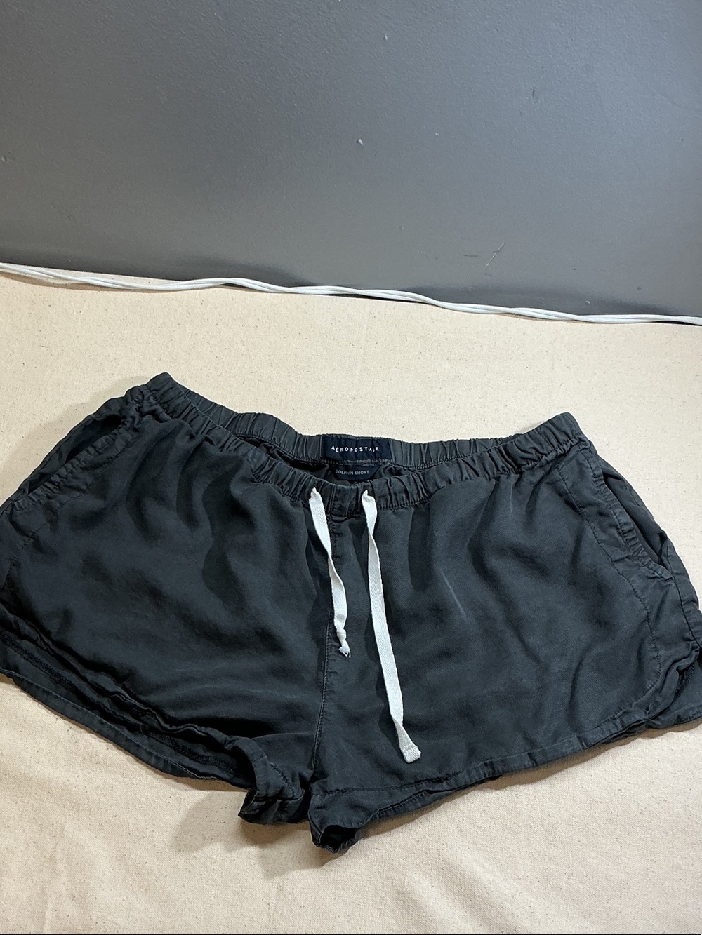 Aeropostale Black  Mate Women's Dolphin Shorts with White Tie size L